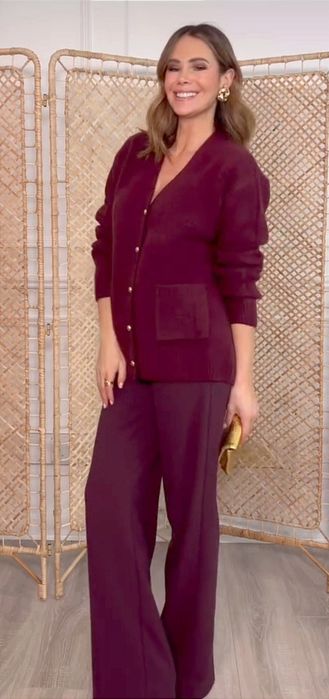 Zara sweter kardigan bordowy M 38 złote guziki