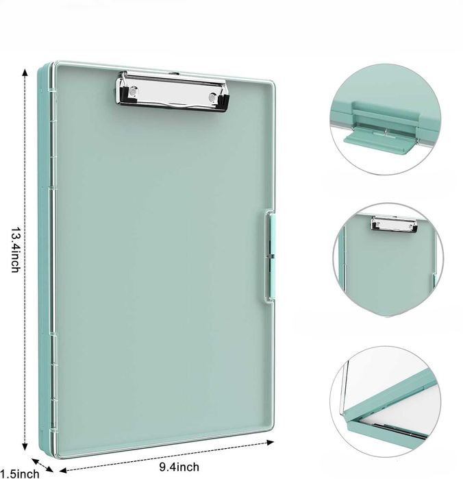 Clipboard Teczka z przechowywaniem A4, przezroczysty panel miętowy