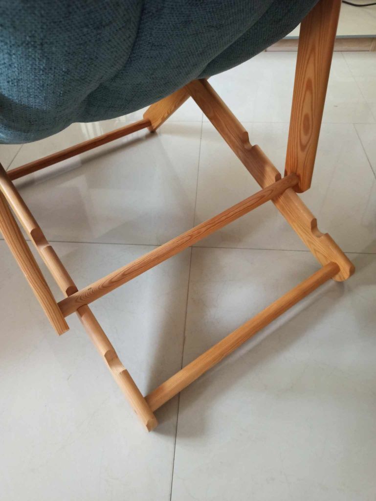 Fotel Składany Komfort Relax Regulacja Oparcia Drewniany Tapicerowany