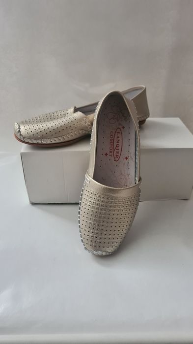 Półbuty skórzane złote LANQIER 39 Komfort Soft