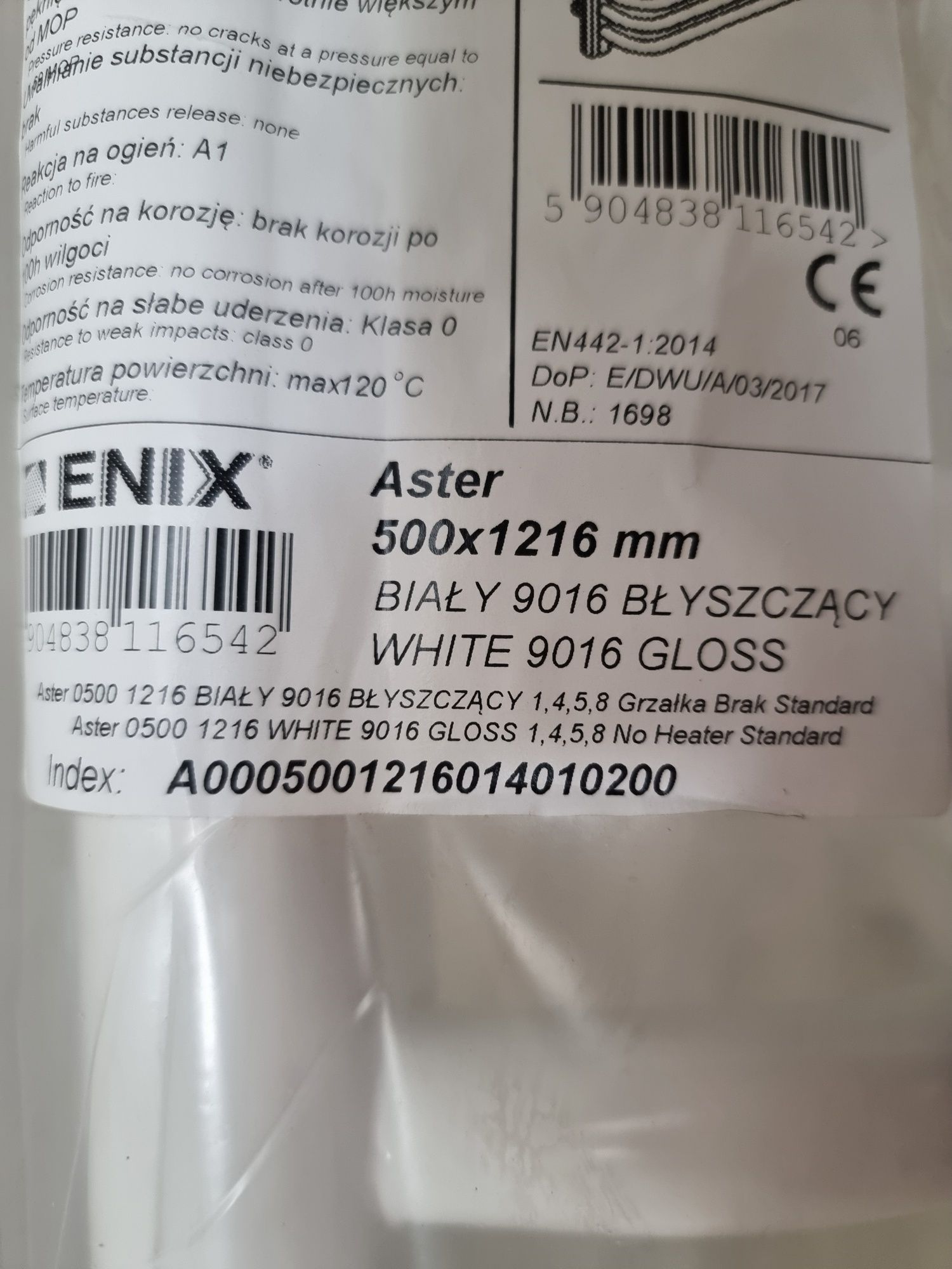 Grzejnik łazienkowy Enix 697 W 500 x 1216 mm biały