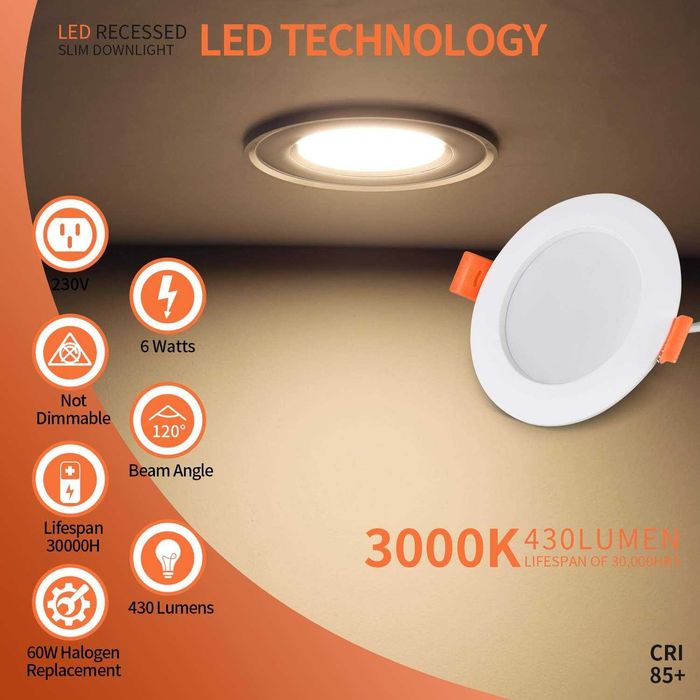 Lampy LED Sufitowe Zestaw 3x 6W 3000K Ciepła Biel φ75mm