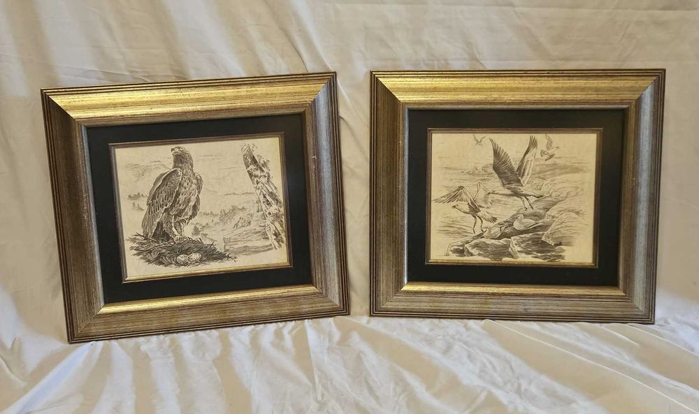 Quadros de aves a carvão