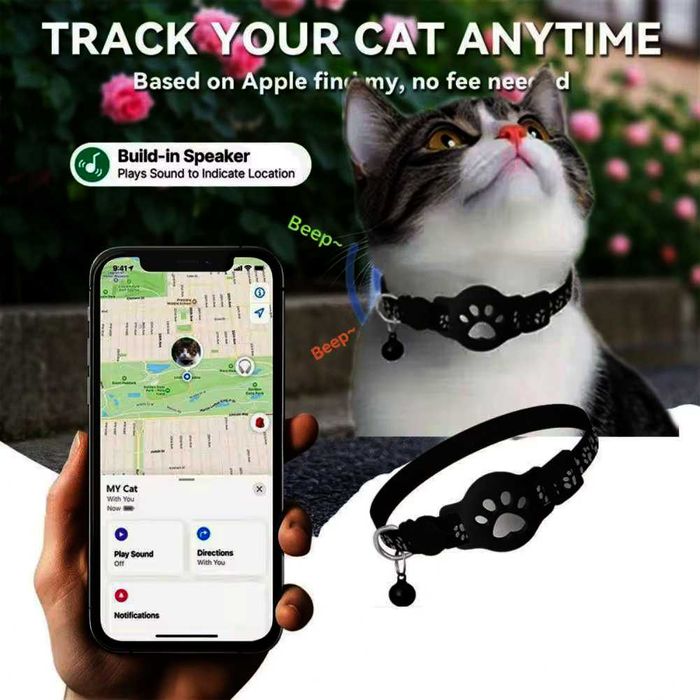 Obroża Lokalizator dla kota GPS na iOS lub Android