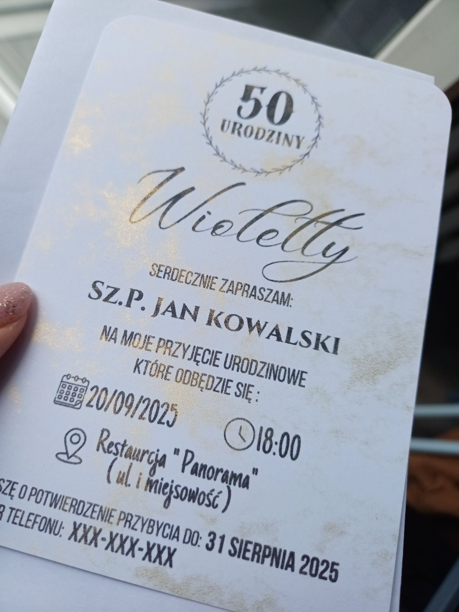 Zaproszenia jednokartkowe na chrzest wesele ślub +koperta