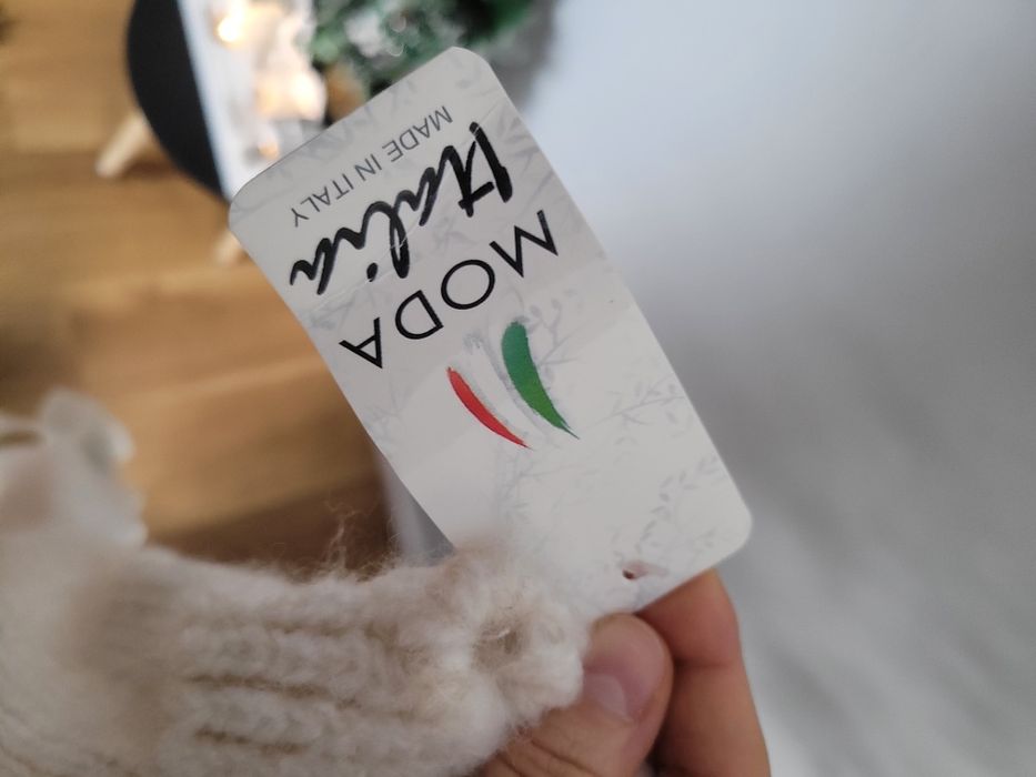 Nowy beżowy sweter damski z kokardkami z tyłu ciepły z domieszką wełny