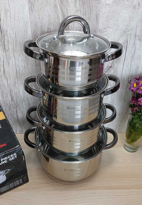 4szt. 6L; 3,5L; 2,5L, 1,8L Soliny Zestaw Garnków z czarnymi Uchwytami