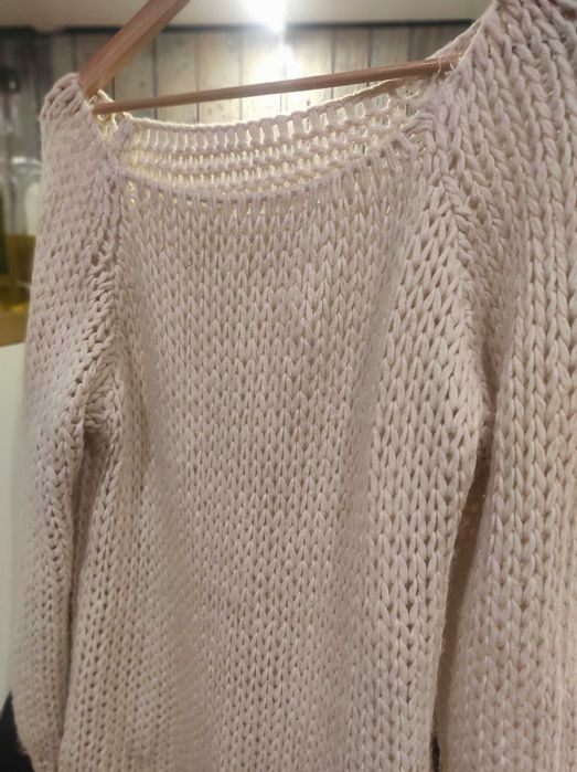 Włoski kremowy sweter damski gruby splot rozmiar uniwersalny S/M/L