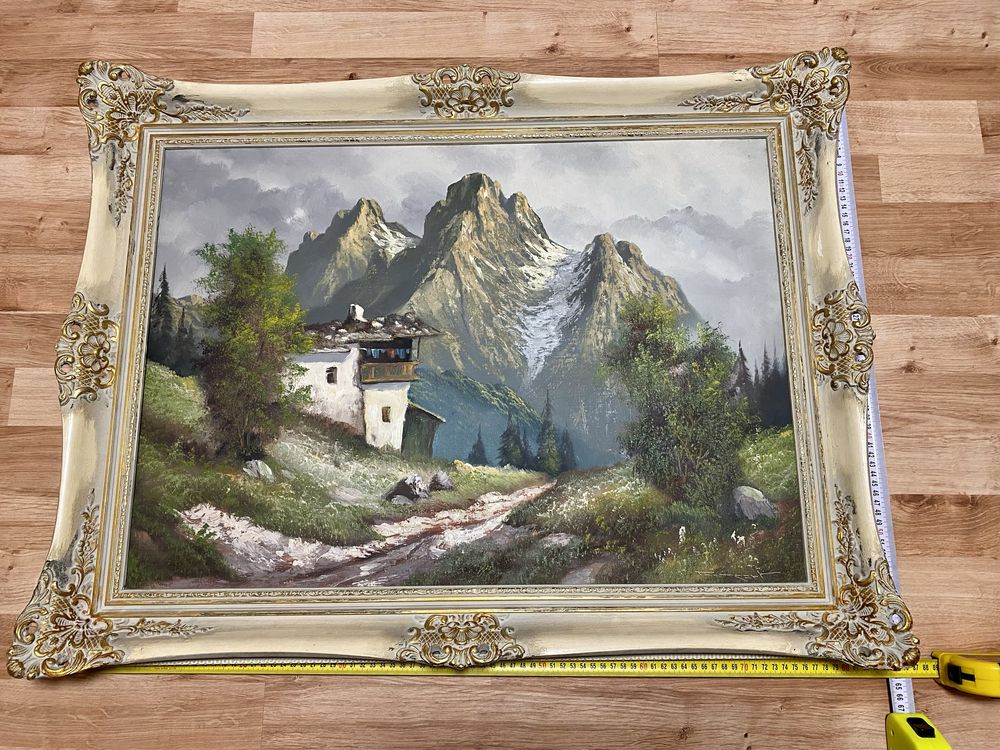 Obraz olejny na płótnie. Pejzaż widok na góry Alpejskie  84 x 62 cm