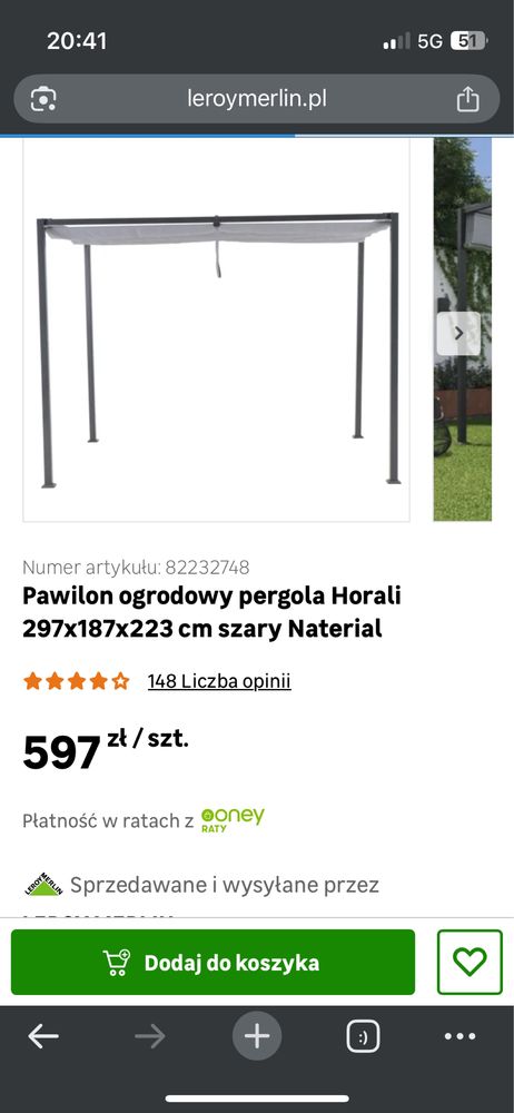 Dach daszek materiał pergola Horali Leroy Merlin 2x3 m