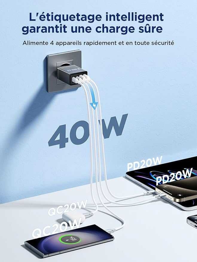 Ładowarka Aioneus USB C, 4-portowe gniazdo 40 W