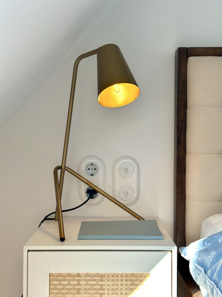 Vintage miedziana lampa stołowa szwedzkiej marki SOUL
