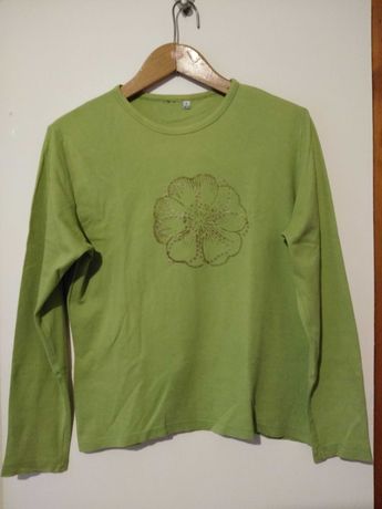 Zielona bluzka z kwiatuszkiem z długim rękawem rozmiar S