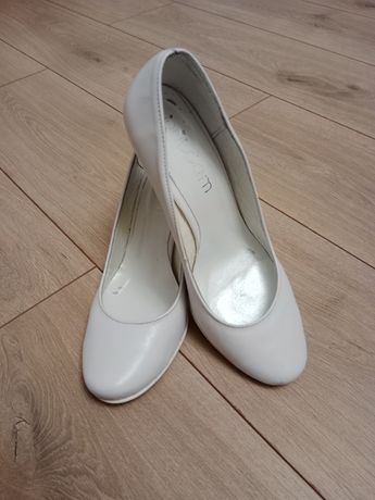 Buty ślubne białe butdam do ślubu skórzane
