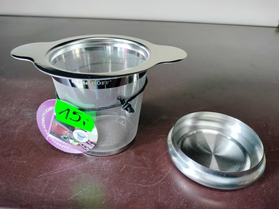 ZAPARZACZ Z POKRYWKĄ Do Herbaty Ziół Sitko Stal do kubka