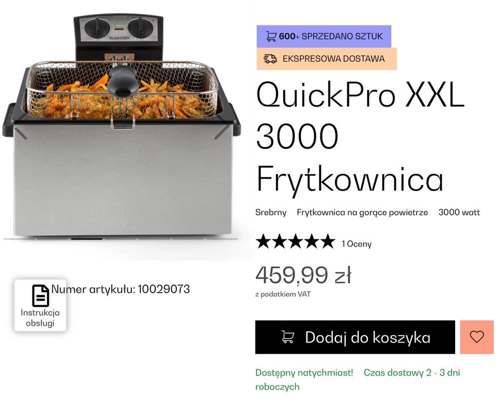 Frytkownica Klarstein QuickPro XXL 3000 W, 5L