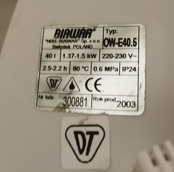 Elektryczny podgrzewacz wody Biwar40l