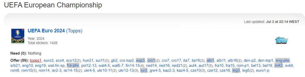 Cromos coleção euro 2024