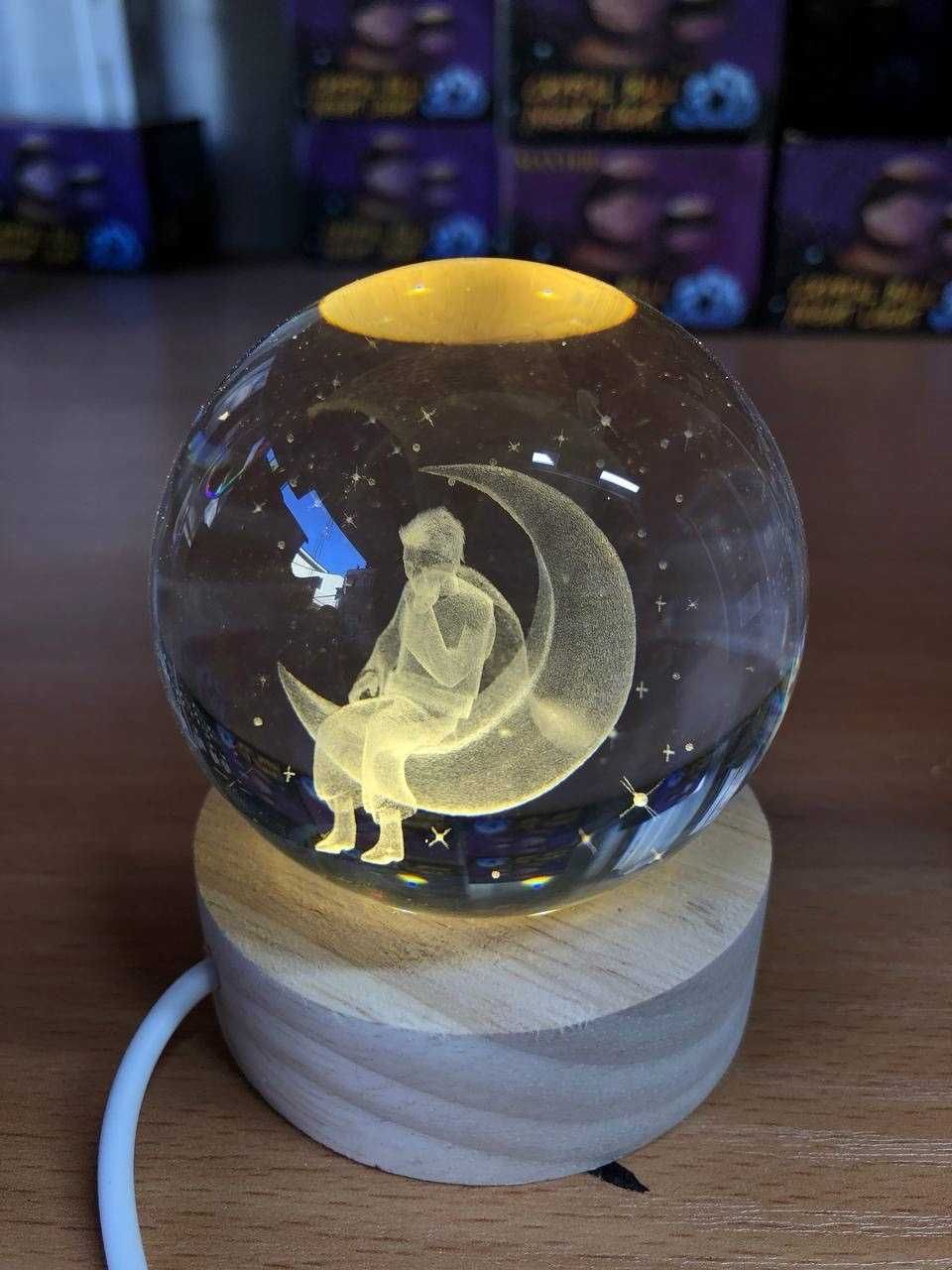 Декоративный 3D ночник Олень  в хрустальном шаре с лед подсветкой