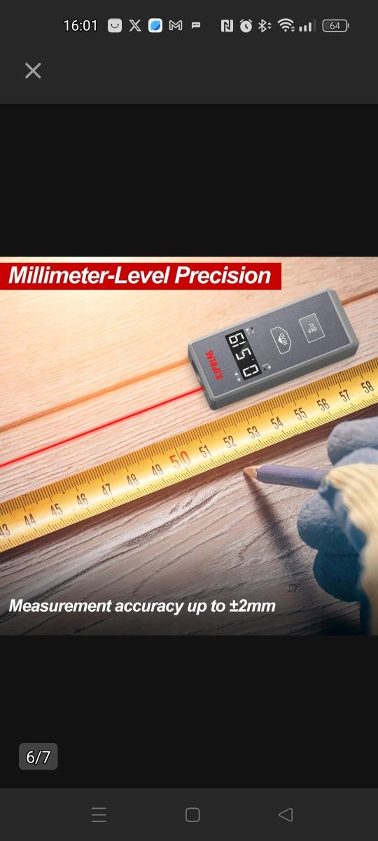 KIPRIM Kompaktowy Dalmierz Laserowy 70m Mini Narzędzie Pomiarowe