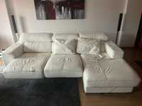 Sofa em pele branco natural 2 lugares + chaiselongue