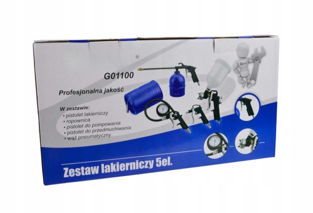 Duży Zestaw Lakierniczy 5 Elementów Pistolet do Malowania Wąż 5 Metrów