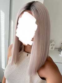 Peruka szara long bob lace front