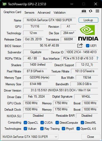 Gigabyte Nvidia GTX 1660 Super