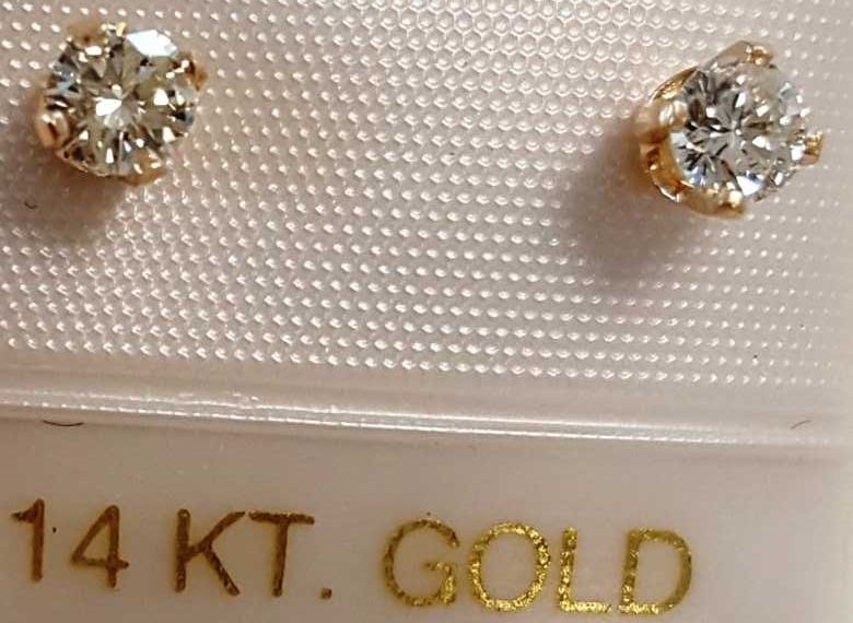 Złote kolczyki 14K 585 sztyfty prawdziwe diamenty 0.26ct PROMOCJA