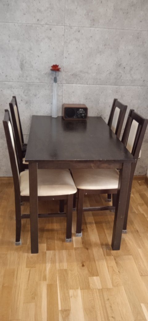 Drewniany stół i 4 krzesła wenge, zestaw mebli kuchennych