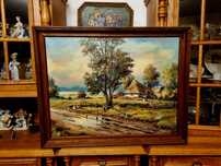 Duży sygnowany  obraz malowany na płótnie  z 1998r. Wymiary  91x75 cm