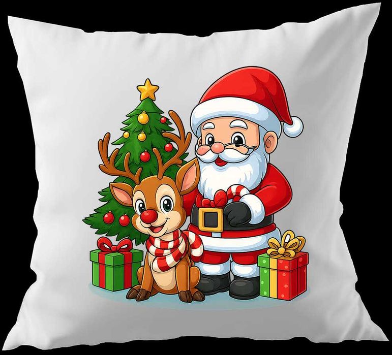 Poduszka Świąteczna 40x40 Mikołaj z Reniferem | Prezent na Święta