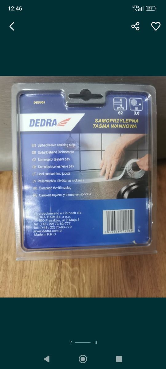 Taśma samoprzylepna zlew brodzik wannna dedra 62mm