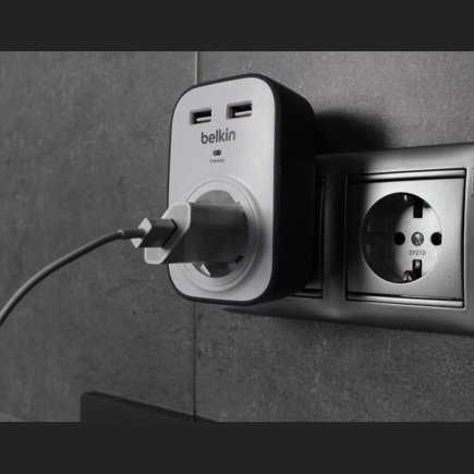 Мережевий фільтр Belkin c захистом від перенапруги, 1 роз., 2xUSB