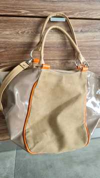 Beżowa/brązowa/pomarańczowa modna torebka z długim paskiem