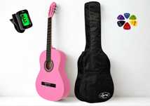 Gitara klasyczna różowa 4/4 + ocieplany pokrowiec + stroik + kostki