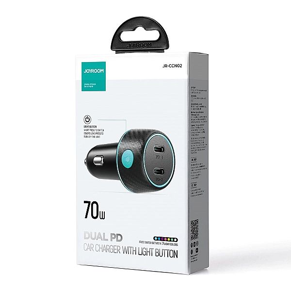 Ładowarka samochodowa 2x USB C 70W z podświetleniem LED Joyroom JR-CCN