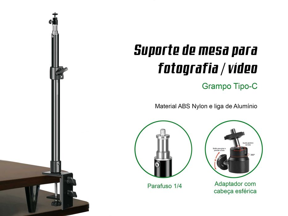 Suporte de mesa para fotografia e vídeo