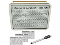 SKARBONKA DREWNIANA Wykreślanka 3 KARTY 5000, 10000, 15000 PISAK Biała