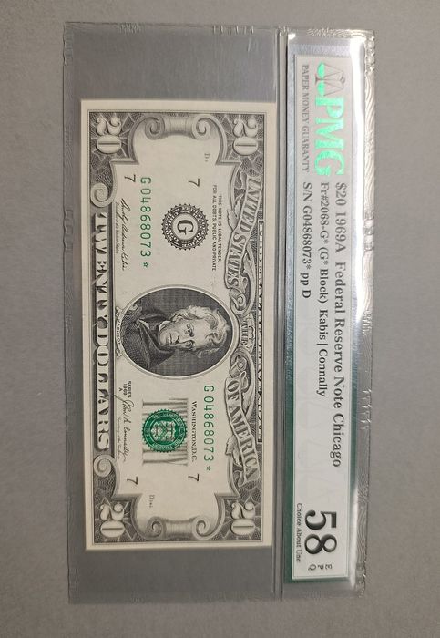 USA 20 Dolarów 1969 Chicago** Seria ZASTĘPCZA PMG 58 EPQ _UNIKAT RZADK
