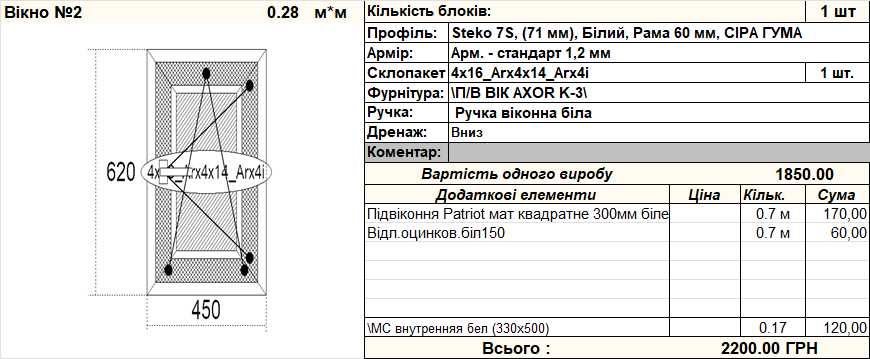 Готове вікно 450х620мм відкривне Тульчин