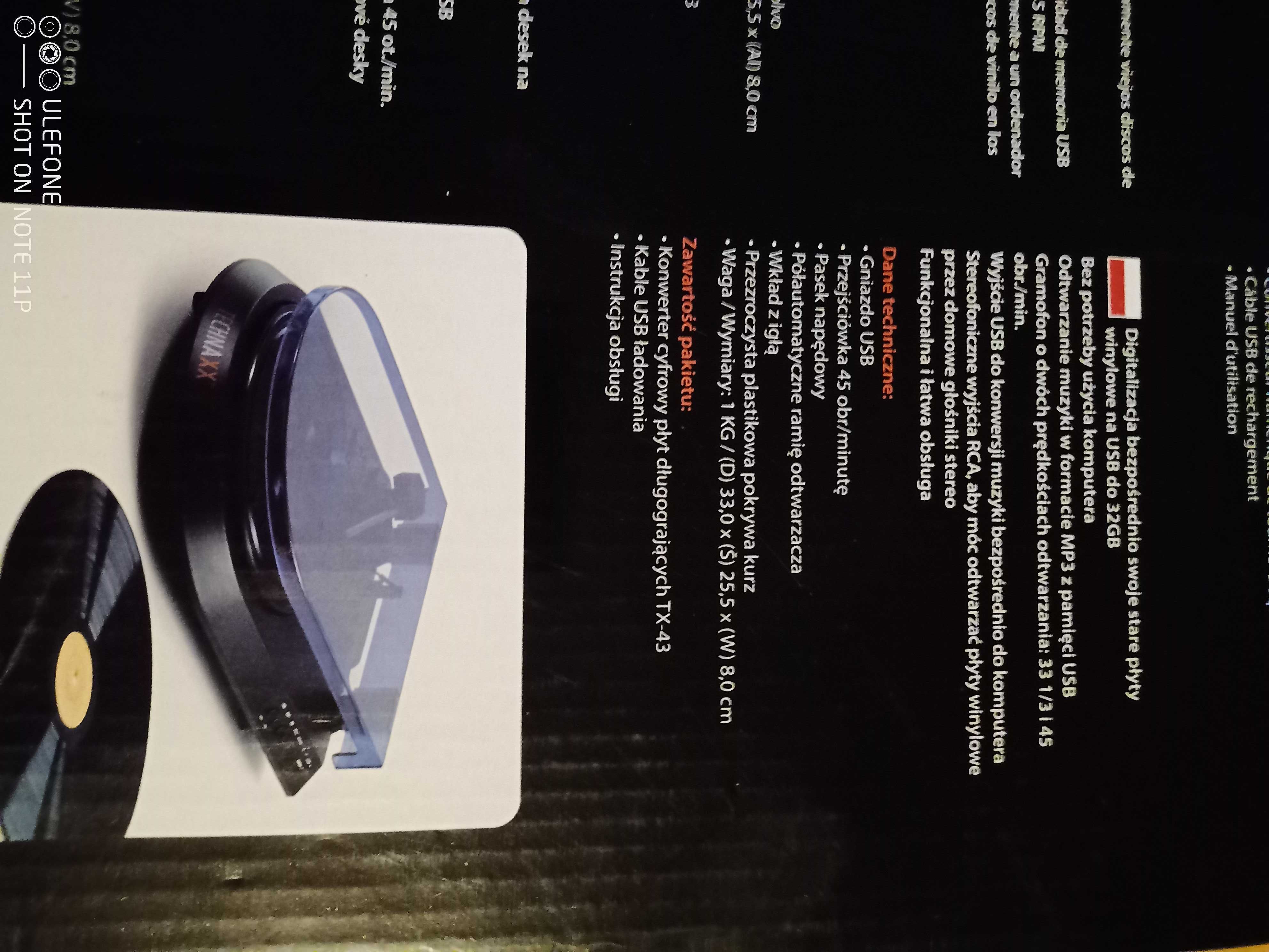 Gramofon Technaxx TX-43 nagrywanie płyt przez USB winyl odtwarzacz MP3