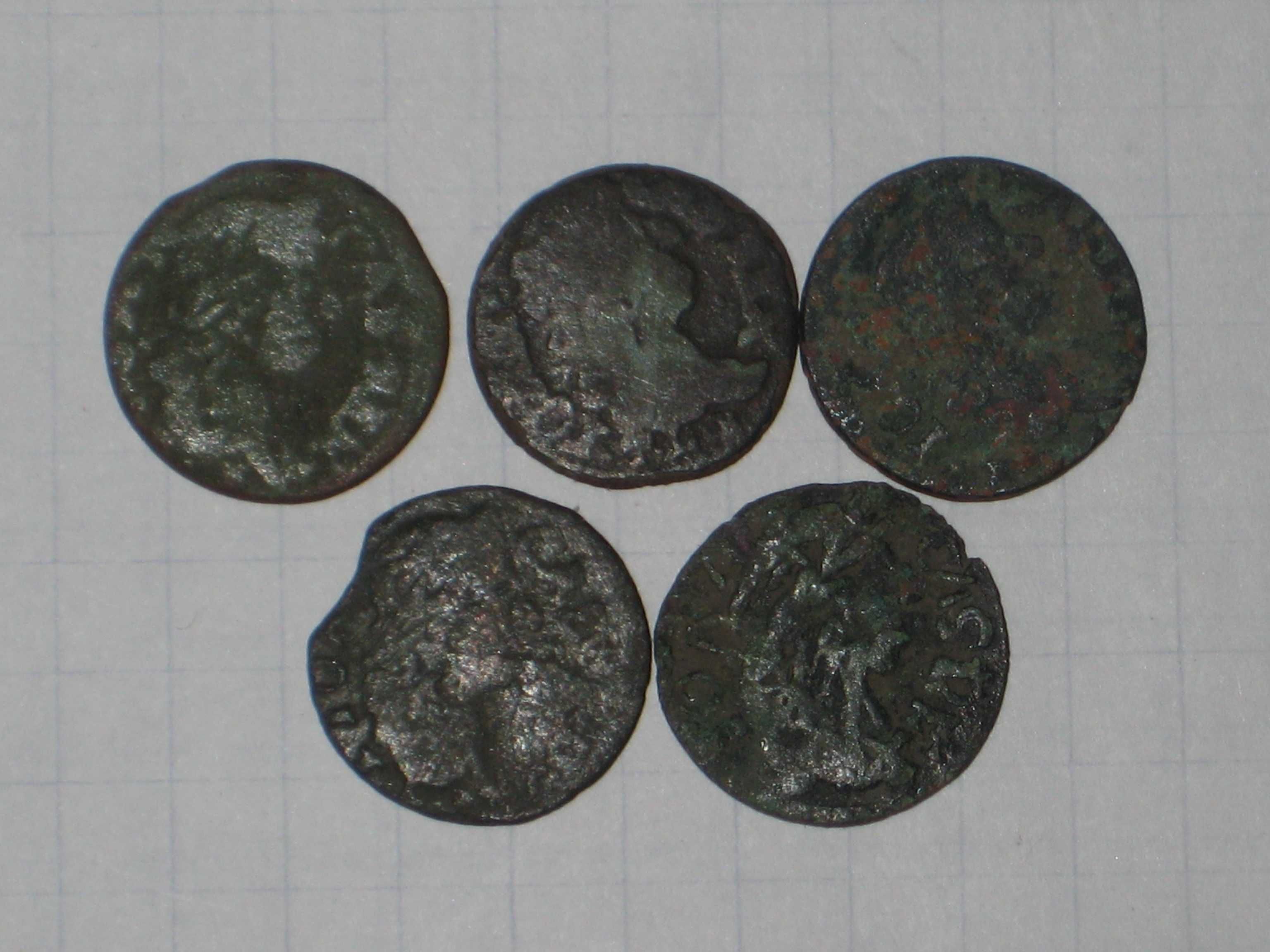 5шт. Монети Середньові́ччя 17ст. Польща боротинки мідні Соліди