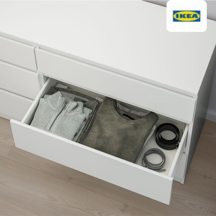 Комод, 6 висувних ящиків, білий, 140x72 см