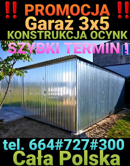 Garaż blaszany np 3x5 Blaszak GARAŻE Tanio i Szybko! CAŁA POLSKA raty