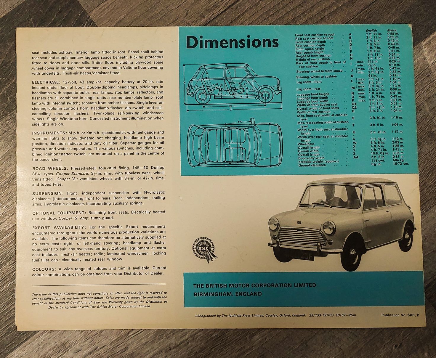 Mini Cooper / Mini Cooper S - folder, prospekt, broszura 1967 r.