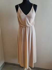 H&M sukienka midi w odcieniach nude, kopertowy dekolt 36 S