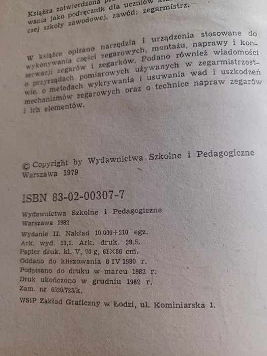 Technologia mechanizmów zegarowych montaż konserwacja i naprawa