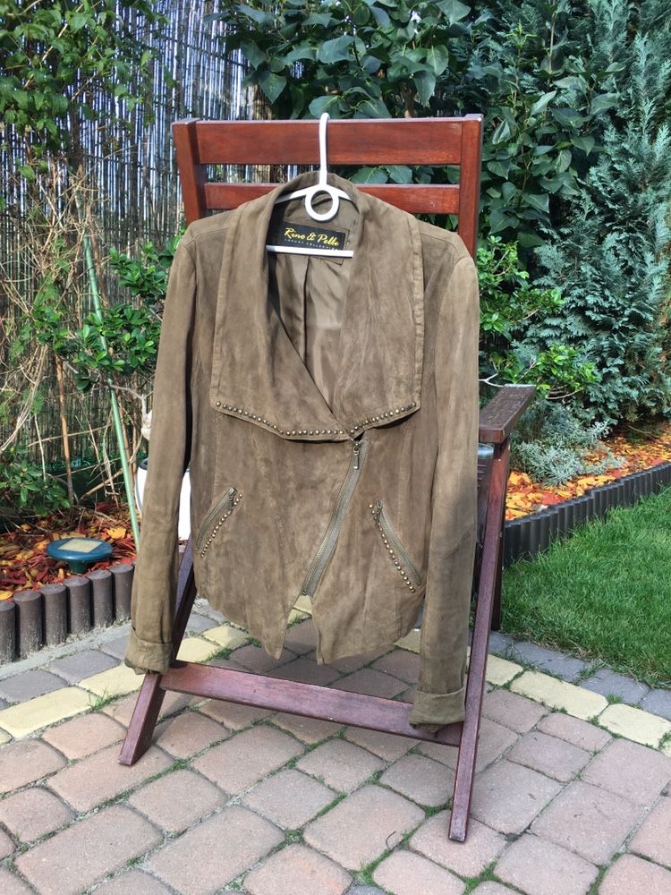 Kurtka zamszowa, khaki, L/XL, narzutka, napa.