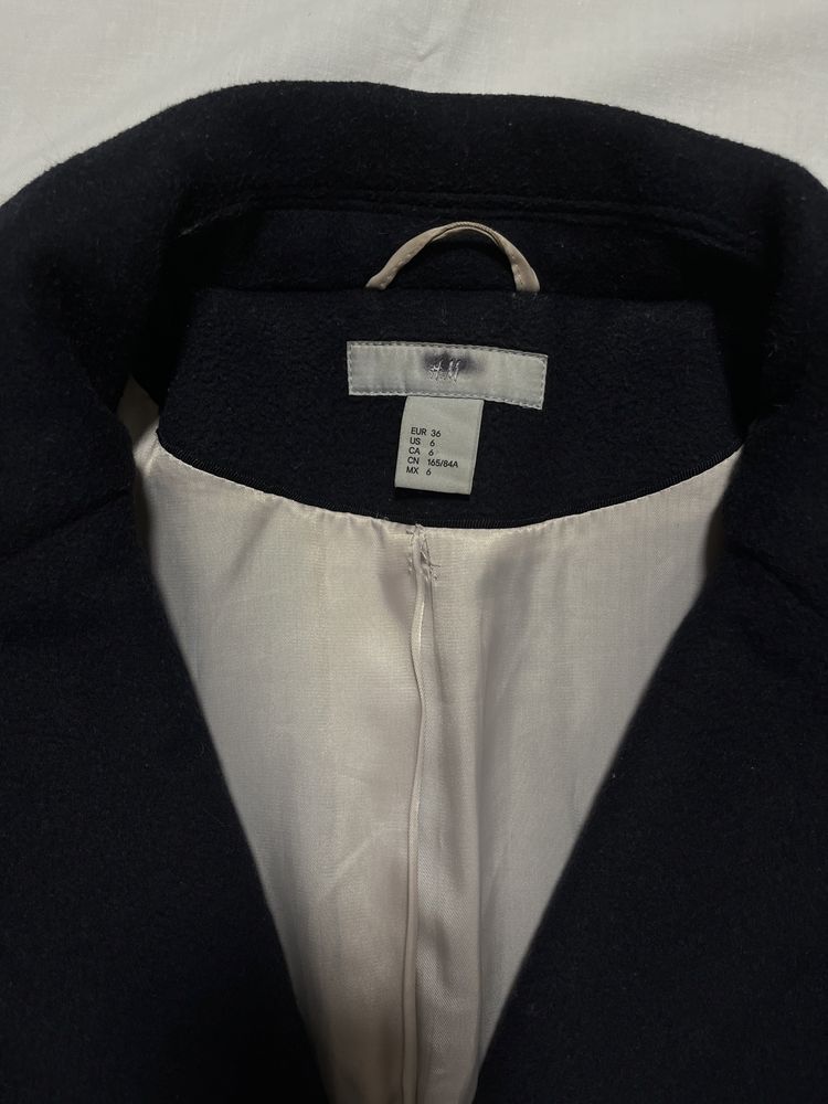 Пальто пряме H&M темно-синє / XS / S